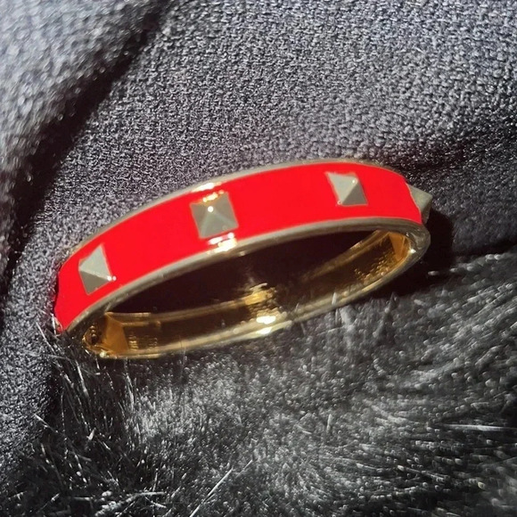 Vintage Luxe Fashion Red Gold Enamel Punky Click Bangle Bracelet - Picture 9 of 12